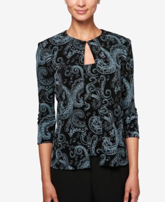 Alex Evenings Glitter Paisley-Print Jacket & Shell
