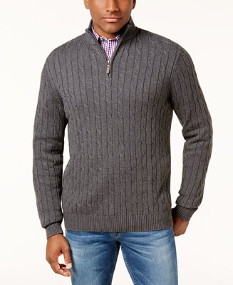 Club Room Men's Cable Quarter-Zip Pima Cotton Sweater, Created for Macy ...