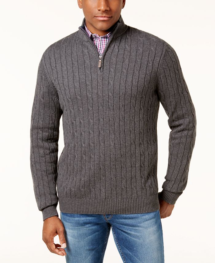 Club Room Men's Cable Quarter-Zip Pima Cotton Sweater, Created for Macy ...