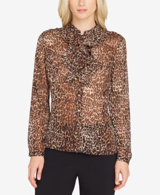 Tahari ASL - Sheer Ruffled-Collar Blouse