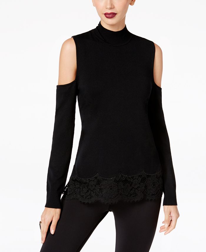 Thalia Sodi Womens Mock Neck Cutout Top Black Size Small main image 0