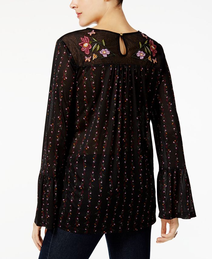 Style & Co Petite Embroidered Mesh Top, Created for Macy's - Macy's