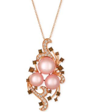 image of Le Vian Crazy Collection Pink Cultured Freshwater Pearl (10-11mm) & Multi-Gemstone (1-1/8 ct. t.w.) Pendant Necklace in 14k Rose Gold