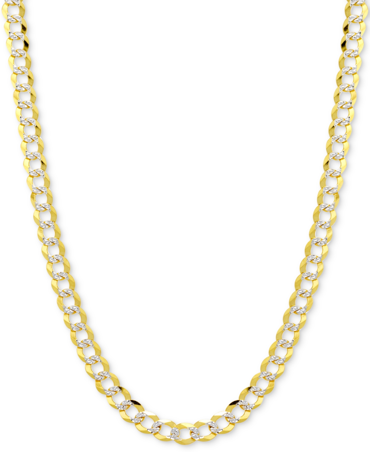 Italian Gold 20" Two-tone Open Curb Chain Necklace In Solid 14k Gold & White Gold In Two Tone
