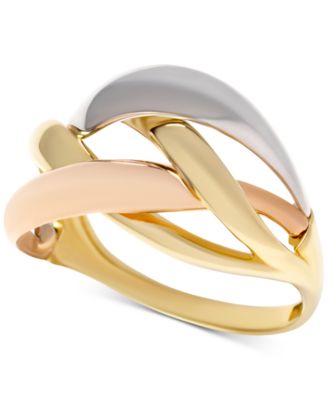 Macy's - Tri-Color Interlocking Ring in 14k Gold, White Gold & Rose Gold