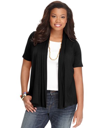 ING Trendy Plus Size Short-Sleeve Open-Front Cardigan