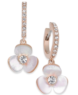 image of Kate Spade New York 14k Rose Gold-Plated Pave & Mother-of-Pearl Flower Drop Earrings