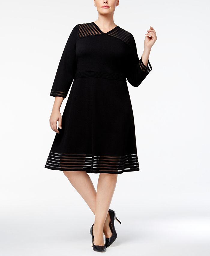 Calvin Klein Plus Size Illusion-Stripe Sweater Dress - Macy's
