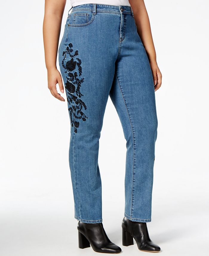 Style & Co Plus Size Tummy-Control Embroidered Slim-Leg Jeans, Created ...