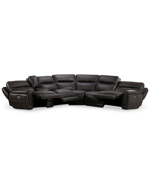 Summerbridge 6 Pc Leather Sectional Sofa With 3 Power Reclining Chairs Power Headrests And Console With Usb Power Outlet