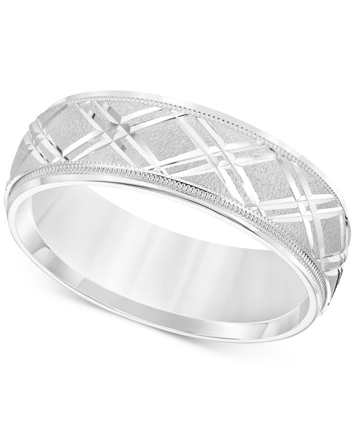 Macy s Men s Engraved Crisscross Swiss Cut Wedding Band in 14k