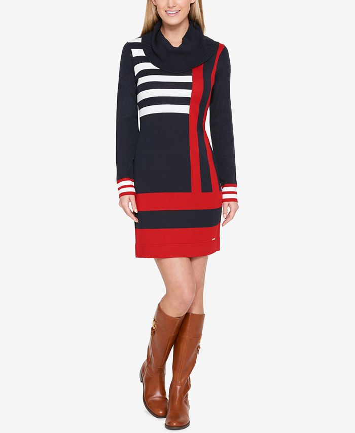 Tommy Hilfiger Colorblocked Cowl Neck Sweater Dress Macy s