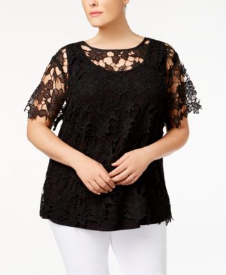 Love Scarlett Plus Size Lace-Overlay Illusion Top