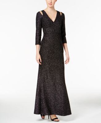 chinese dress ladies NWT Calvin Klein Black Cold Shoulder Cape Style Sleeve Evening Formal   Queen City Resale
