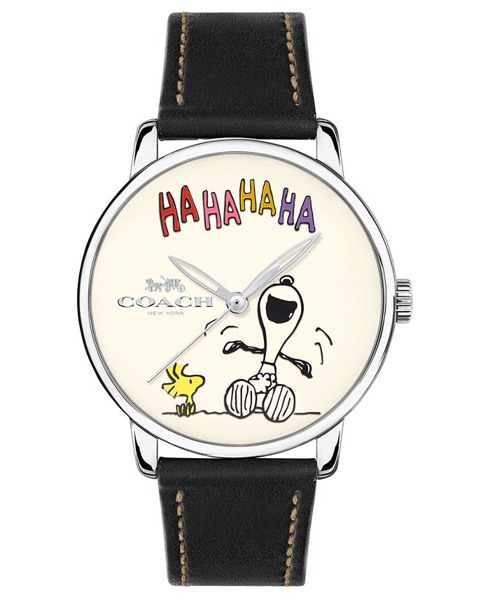 COACH Unisex Peanuts' Snoopy Grand Black Leather Strap Watch 40mm