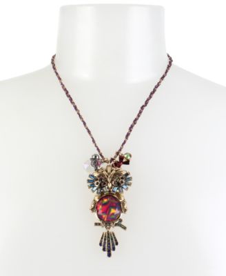 Betsey Johnson "Back To Cool" Owl Pendant Necklace And Earring Set NWT