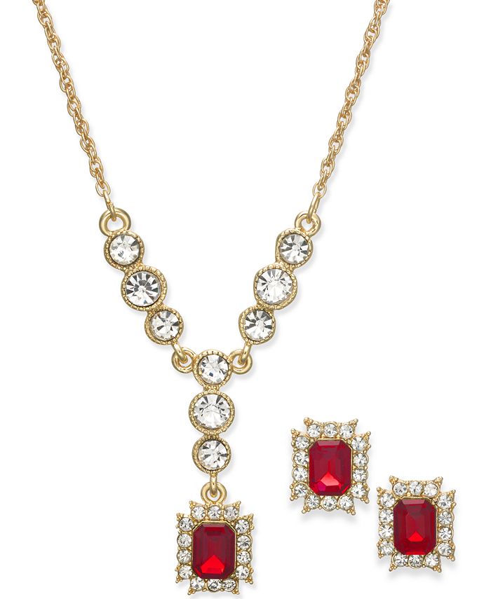 Charter Club Gold-Tone 2-Pc. Set Multi-Crystal Lariat Necklace ...