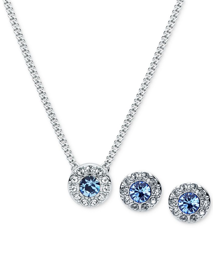 Givenchy Silver-Tone Pavé and Blue Stone Pendant Necklace & Stud Earrings  Set & Reviews - All Fashion Jewelry - Jewelry & Watches - Macy's