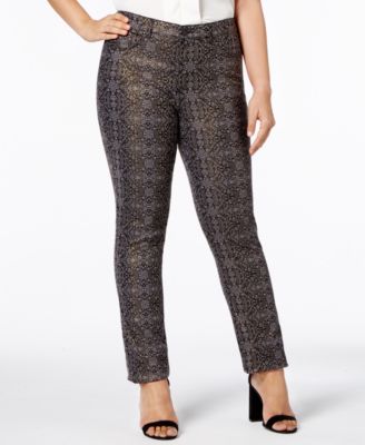 Charter Club Plus Size Metallic-Print Skinny Jeans, Created for Macy's