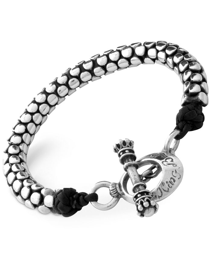 King Baby Men's Snake-Look Leather Accent Bracelet in Sterling Silver ...