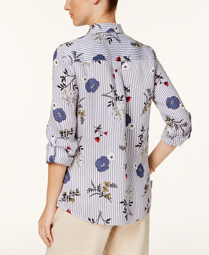 Charter Club Petite Floral-Print Striped Shirt, Created for Macy's ...
