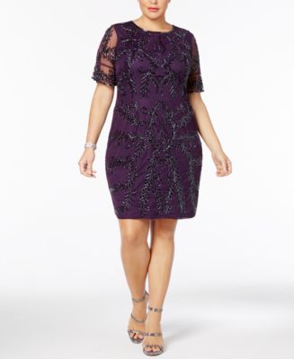 Adrianna Papell Plus Size Beaded Sheath Dress - Macy's