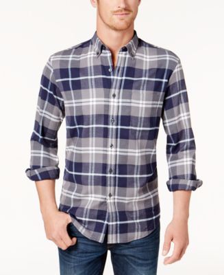 Club Room Men's Plaid Stretch Flannel Shirt, Created for Macy's - Macy's