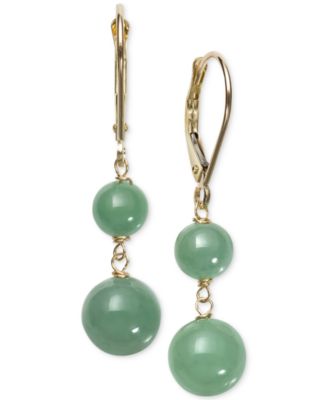 Macy's - Dyed Jade  (6 & 8mm) Beaded Drop Earrings in 14k Gold