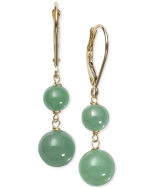 image of Dyed Jade (6 & 8mm) Beaded Drop Earrings in 14k Gold