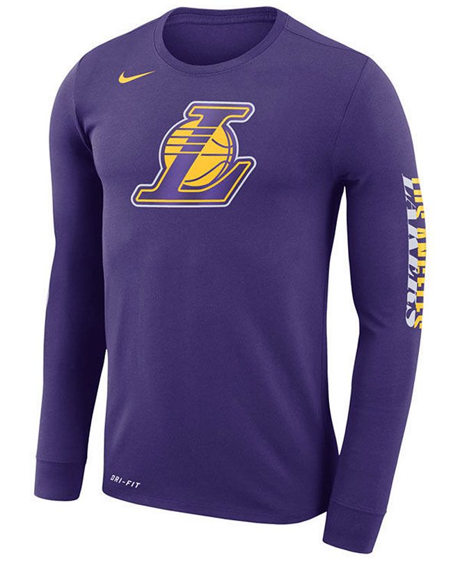 Nike Men's Los Angeles Lakers Dri-FIT Cotton Logo Long Sleeve T-Shirt ...