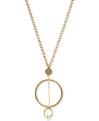 DKNY - Gold-Tone Multi-Circle & Imitation Pearl Pendant Necklace