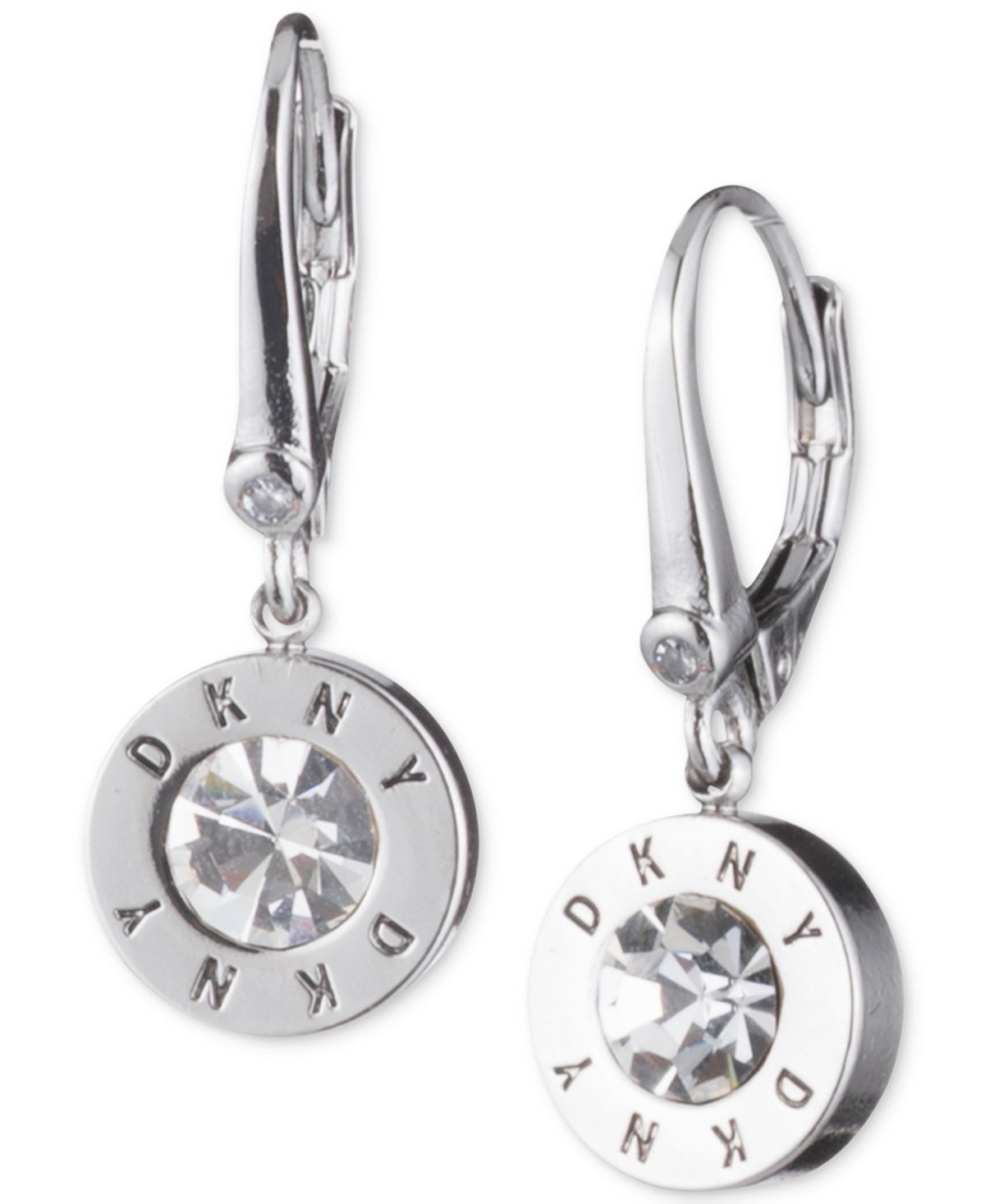 Crystal Logo Drop Earrings - Silver