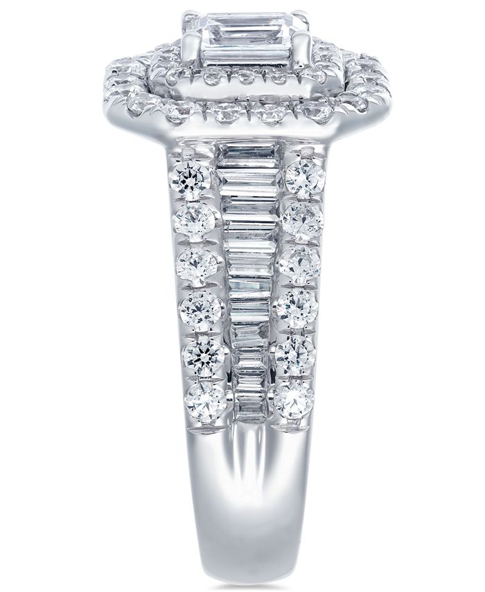 Macy's Diamond Emerald Cut Halo Engagement Ring (2 ct. t.w.) in 14k ...