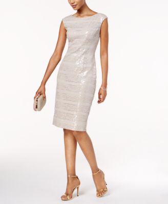 Vince Camuto Sequined Lace-Stripe Dress