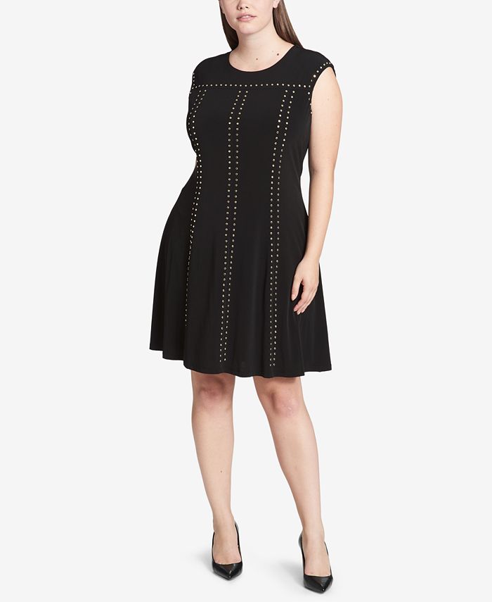 Calvin Klein Womens Plus StuddedCuff Sweater Dress Black Size 2X