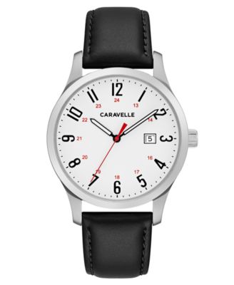 Caravelle - Men's Black Leather Strap Watch 40mm