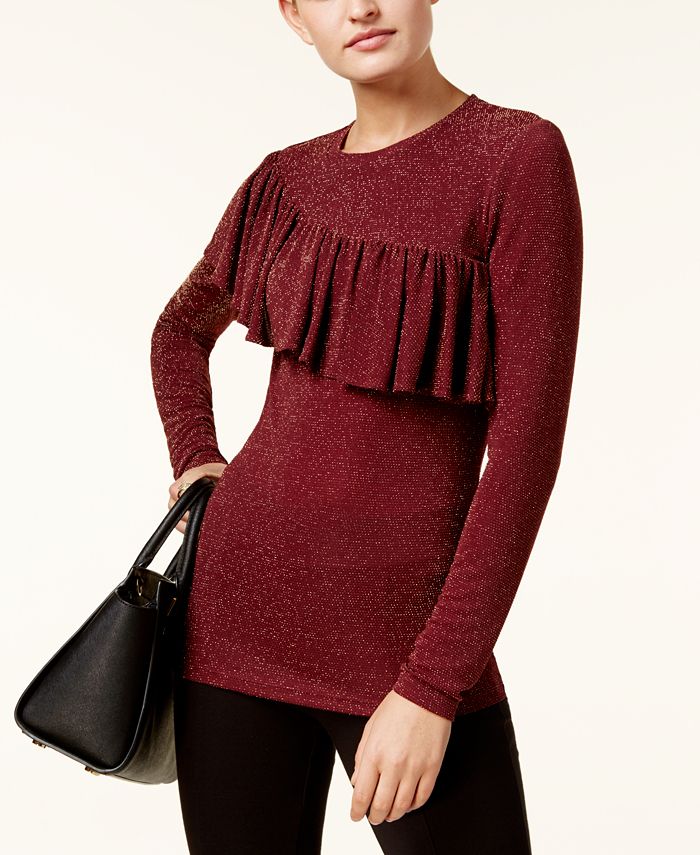 Michael Kors Ruffled Metallic Top - Macy's