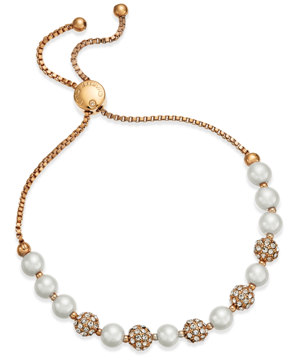 Pave & Imitation Pearl Slider Bracelet, Created for Macy's - Tri-Tone