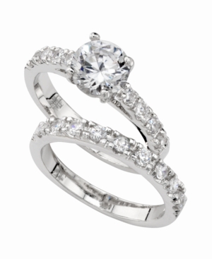 Shop Charter Club Cubic Zirconia (3 Ct. T.w.) Engagement Ring Set In Fine Silver Plate