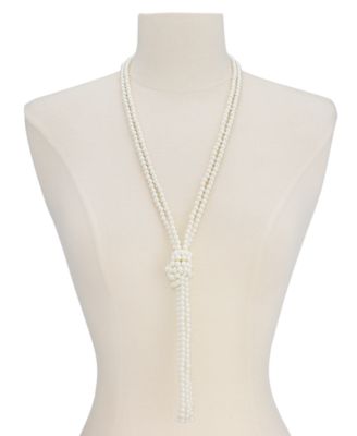 Imitation Pearl Knotted Lariat Necklace, 28" + 2" extender, Created for Macy's 