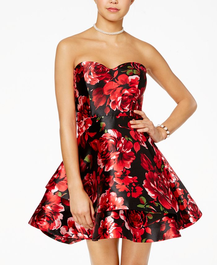 B Darlin Juniors Strapless Floral Print Fit Flare Dress Macy s