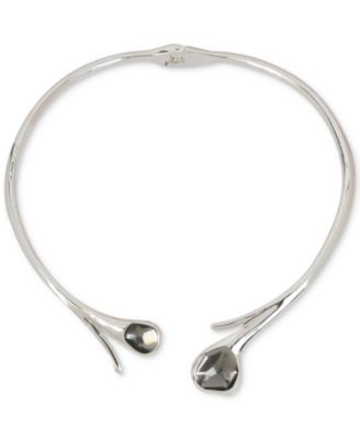 Robert Lee Morris Soho - Silver-Tone Black Stone Hinged Collar Necklace