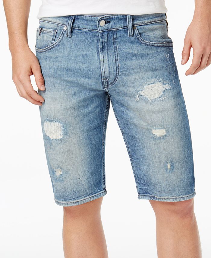 GUESS Men's Classic-Fit Stretch Destroyed Denim Shorts & Reviews ...