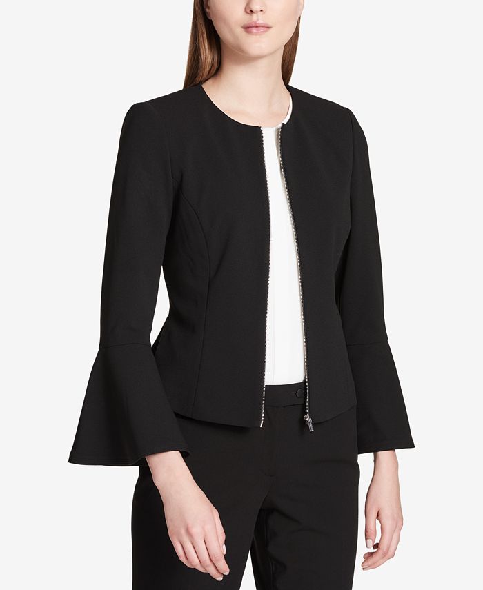 Calvin Klein Bell-Sleeve Zip-Front Jacket, Regular & Petite & Reviews ...