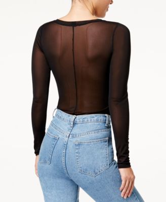 Material Girl Juniors' Mesh Appliqué Bodysuit, Created for Macy's