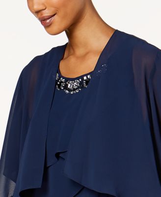 Embellished Tiered Chiffon Dress & Capelet