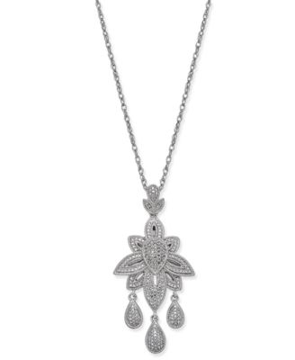 Macy's - Diamond Dangle Pendant Necklace (1/10 ct. t.w.) in Sterling Silver