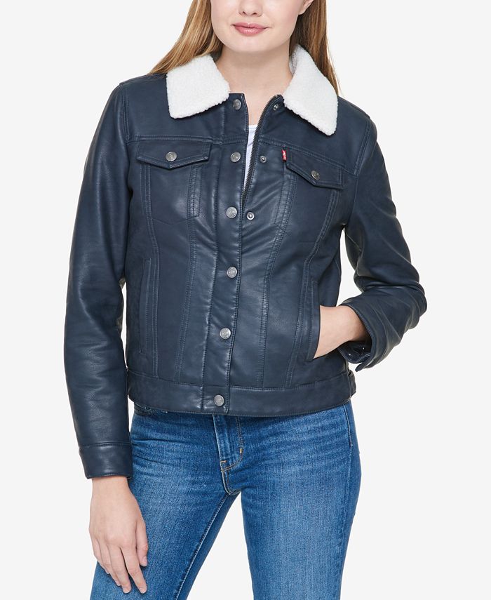 Levi's Women's Sherpa Lined Faux Leather Trucker Jacket & Reviews - Women -  Macy's