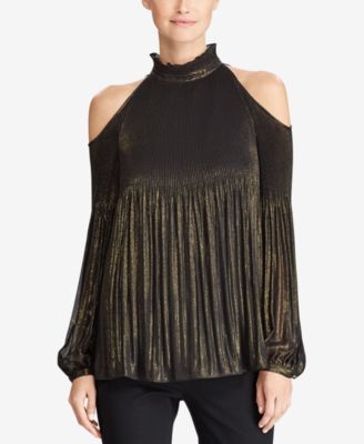 Lauren Ralph Lauren - Cold-Shoulder Pleated Ruffle-Collar Top
