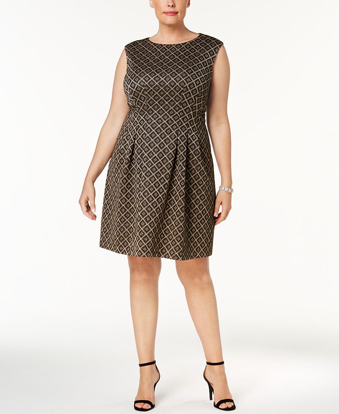 Jessica Howard Plus Size Metallic Geo-Print Fit & Flare Dress - Macy's